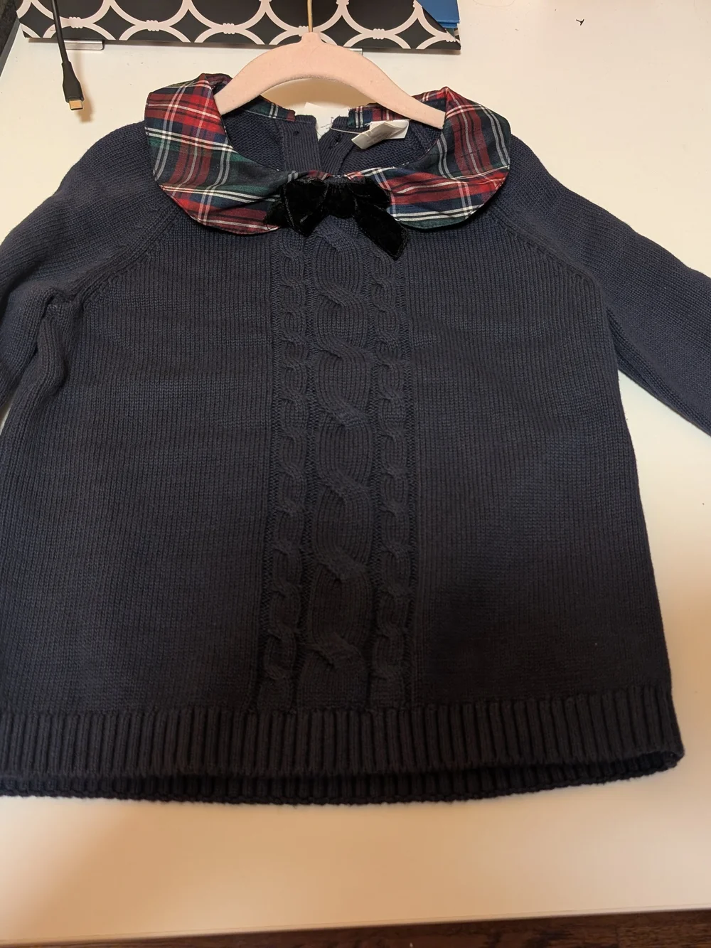 Girls Navy Plaid Ruffle Skirt and Cardigan Set